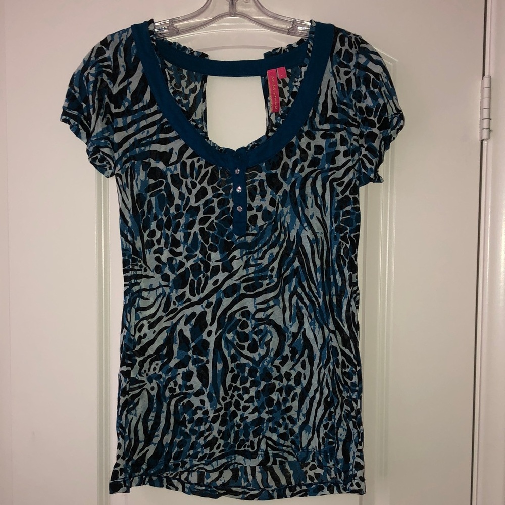 Teal Animal-Print Scoop Neck Short Sleeve Tee